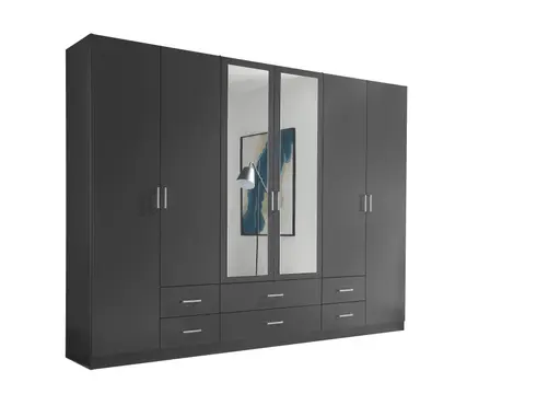 Drehtürenschrank- B ca. 271 cm, Graphit, Spiegel