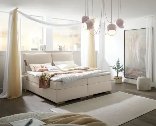 Boxspringbett SANDRIN A- Liegefläche ca. 180x200 cm, Stoff, Creme