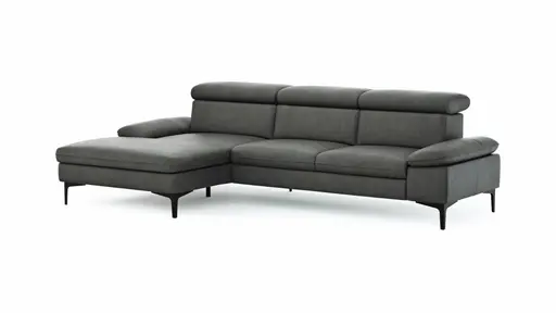 Ecksofa Felipa - Longchair links mit 2,5-Sitzer inkl. Kopfteil verstellbar, Leder, Grau