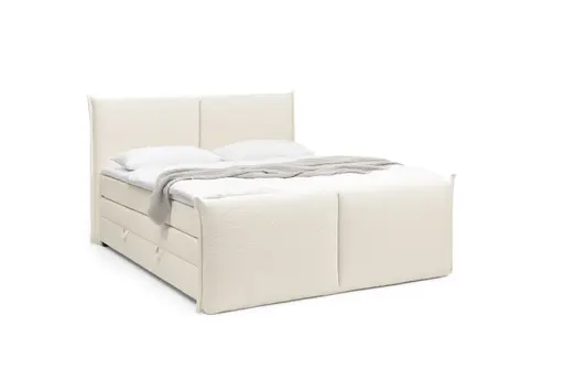 Boxspringbett SANDRIN L- Liegefläche ca. 200x200 cm, Stoff, Creme, inkl. Stauraum, und Fußteil