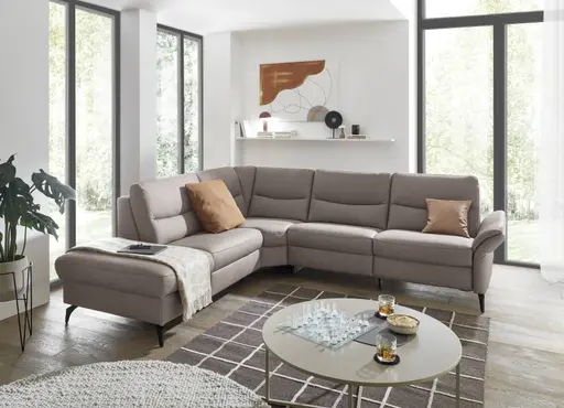 Ecksofa EM Amarante - mit Kopfstütze, Ecke links mit 2,5-Sitzer, Leder, Braun