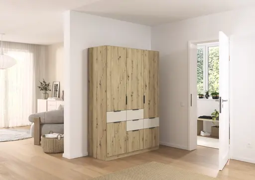 Drehtürenschrank RAAS- B ca. 136 cm, Eiche Dekor, Champagner