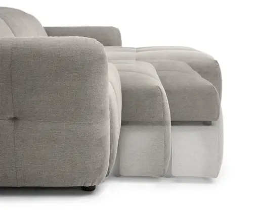 Ecksofa MADAN - 1,5-Sitzer mit Longchair rechts, Sitztiefe verstellbar motorisch, Kopfteil verstellbar, Stoff, Truffle