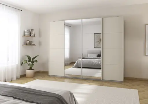 Schwebetürenschrank RIKK- B ca. 271 cm, Champagner, Spiegel