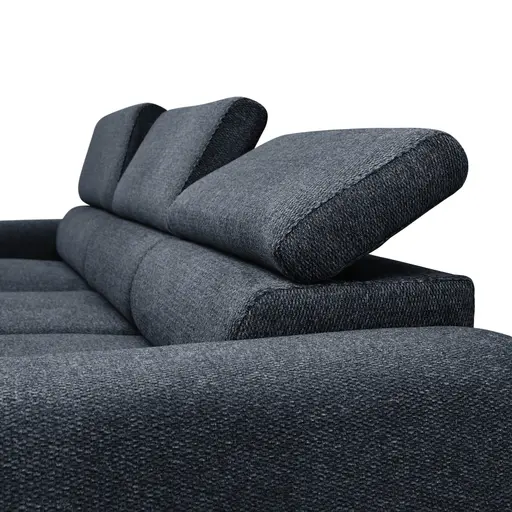 Ecksofa - Longchair links mit 2-Sitzer, Sitzvorzug motorisch, Kopfteil verstellbar, Stoff, Blau