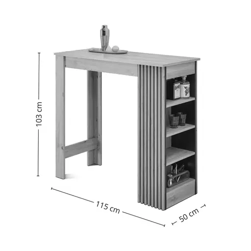Bartisch - LB ca. 115x50 cm, Artisan Eiche Nachbildung, Schwarz