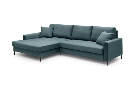 Ecksofa - Longchair links mit 3-Sitzer, Stoff, Azur