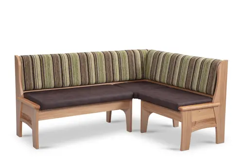 Eckbank - BT  ca. 177,5 x 137,5 cm, Kernbuche massiv, Stoff dunkelbraun schlammgrün