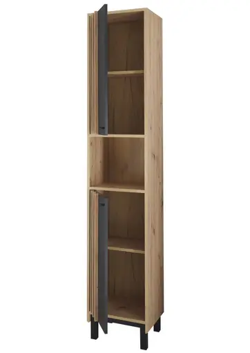 Hochschrank- B ca. 38 cm, Eiche Dekor, Schwarz