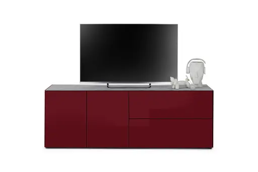 Lowboard - B ca. 181 cm, Bordeauxrot, Keramikoptik