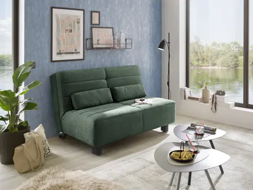  Faltsofa Easy - 2-Sitzer ohne Armlehne, ca. 140 cm inkl. Schlaffunktion, Stoff, Dunkelgrün