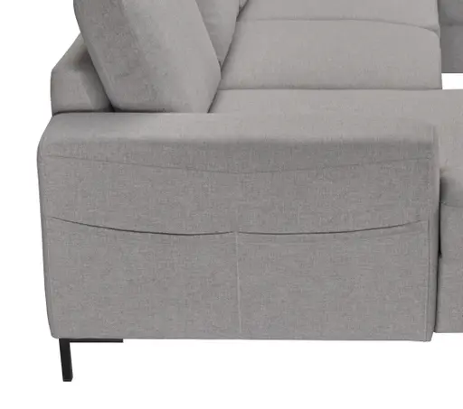 Wohnlandschaft - Longchair links, 2-Sitzer, Ecke rechts inkl. Schlaffunktion und Bettkasten, Stoff, Hellgrau