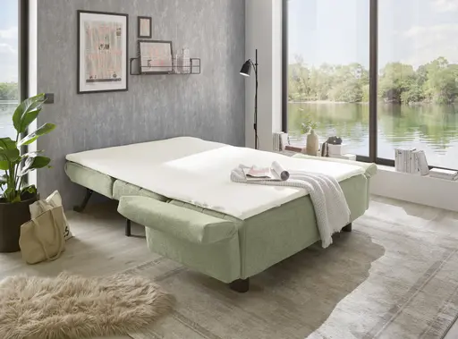 Faltsofa Easy - 2-Sitzer, ca. 140 cm inkl. Schlaffunktion/Topper/Armteil verstellbar, Stoff, Grün