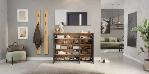 Schuhschrank GASIRA - B ca. 138 cm, Graphit, Navarra Eiche Nachbildung