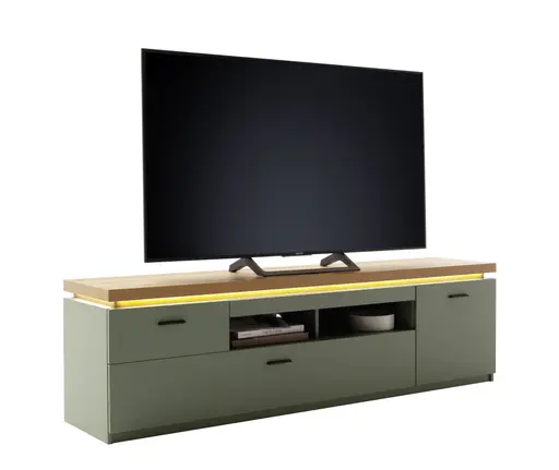 TV-Lowboard - mit Beleuchtung, B ca. 195 cm, Salbeigrün, Eiche Evoke Nachbildung
