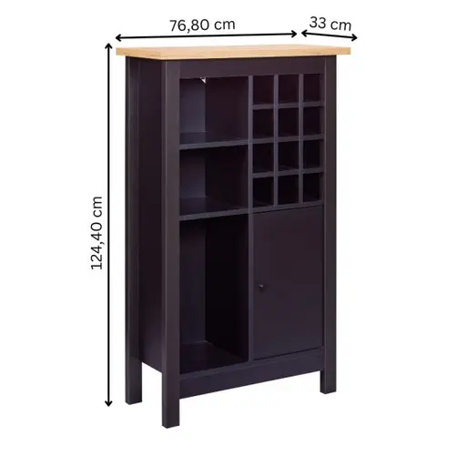 Weinschrank - B ca. 76 cm, Schwarz, Artisan Eiche Nachbildung