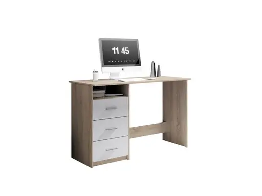 Schreibtisch - LB ca. 123x50 cm, Sonoma Eiche Nachbildung, Weiß