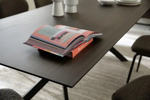 Esstisch Eldur - LB ca. 220x100 cm, Bambus, Tabakbraun, Gestell, Schwarz