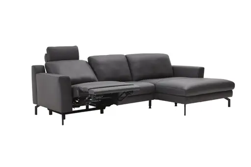 Ecksofa Princeton - 2,5-Sitzer mit Longchair groß rechts, TIEF, HOCH, inkl. Kopfstütze verstellbar und Relaxfunktion (motorisch), Leder, Anthrazit