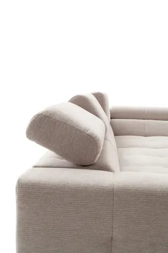 Ecksofa - 2-Sitzer mit Ecke rechts, Kopfteil/Sitztiefe verstellbar, Stoff, Natur