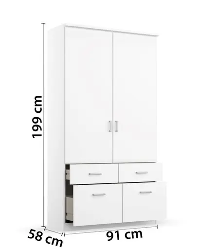 Drehtürenschrank ROYAN- B ca. 91 cm, Weiß