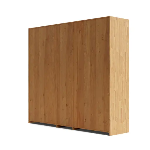 Drehtürenschrank Baltimore - B ca. 244 cm, Wildeiche massiv, Glas Cremeweiß matt