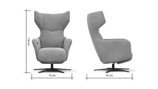 Sessel Noto Relax II - Rückenlehne und Fußteil verstellbar (motorisch), Stoff, Hellgrau