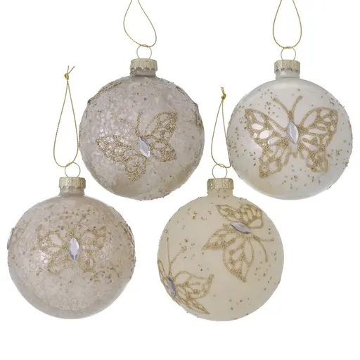 Weihnachtskugel, D ca. 8 cm, cremeweiß/goldfarben/beige