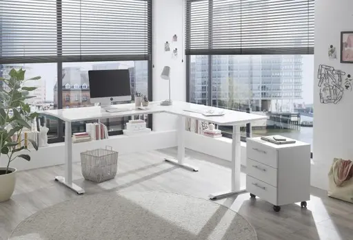 Eckschreibtisch - höhenverstellbar, LB ca. 185x77 cm, Weiß