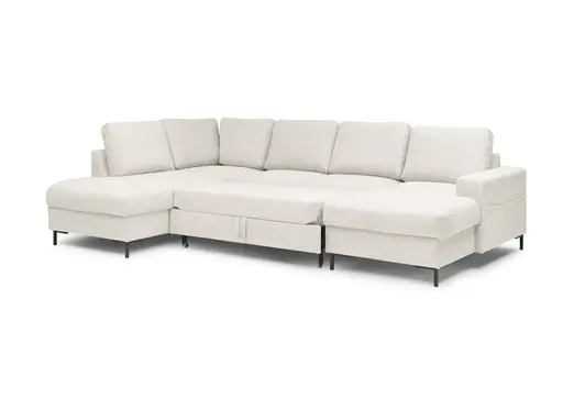 Wohnlandschaft - Ecke links mit 2-Sitzer und Longchair rechts, Stoff, Creme