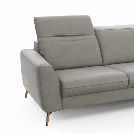 Sofa Tulsa KV - 2,5-Sitzer, inkl. Kopfteilverstellung, Leder, Graubeige