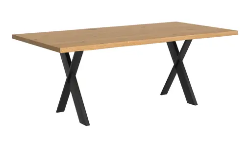 Esstisch 3100 - LB ca. 200x100 cm, Asteiche massiv, Waldkante, Kreuzfuß, Schwarz
