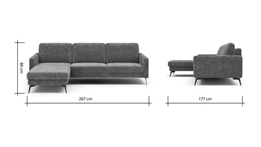 Ecksofa Enna - Longchair Links mit 3-Sitzer, Armlehne A, Stoff, Graubraun