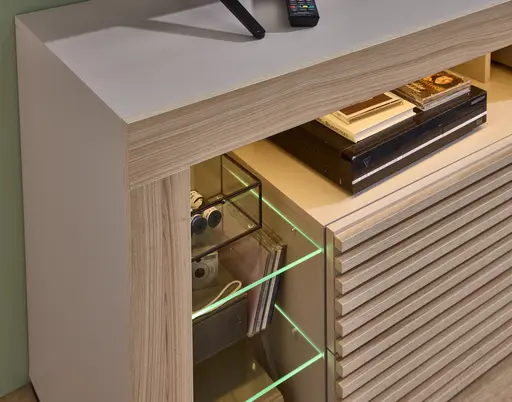 TV-Lowboard - mit Beleuchtung, B ca. 179 cm, Kaschmir, Riva Eiche Nachbildung