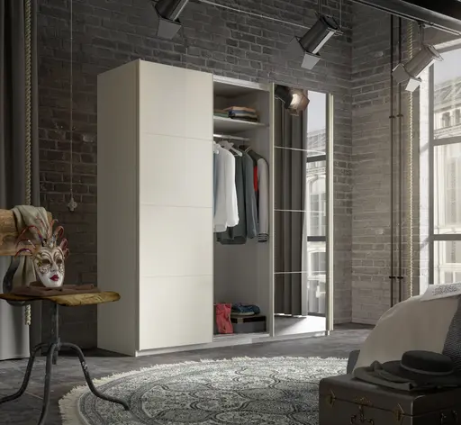 Schwebetürenschrank RIVASA- B ca. 203 cm, Champagner, Spiegel