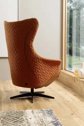 Relaxsessel Follina - Relaxfunktion (motorisch), Leder, Stoff, Cognac