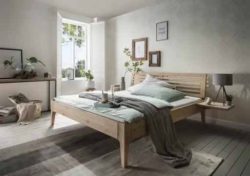 Bettgestell 1660 - Liegefläche ca. 180x200 cm, Wildeiche massiv, bianco geölt