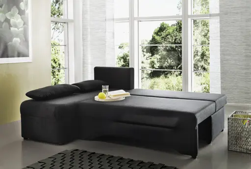 Ecksofa - 2-Sitzer, Ecke rechts inkl. Schlaffunktion und Bettkasten, Stoff schwarz