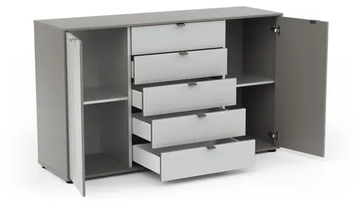 Kommode Marbella - Lack, Grau, Glas, Weiß