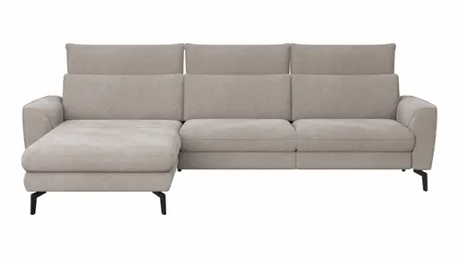 Ecksofa Avela - Longchair mit 2,5-Sitzer rechts inkl. Kopfteile verstellbar, Stoff, Bisquit