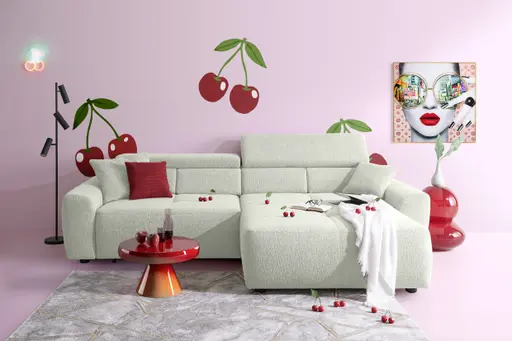 Ecksofa JYTTE - Sofa 2-sitzig mit Longchair rechts, Stoff, Beige