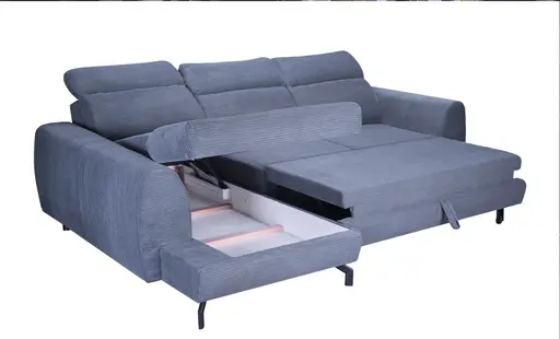 Ecksofa - Ecke links, 2-Sitzer inkl. Schlaffunktion mit Bettkasten, Stoff, Grau