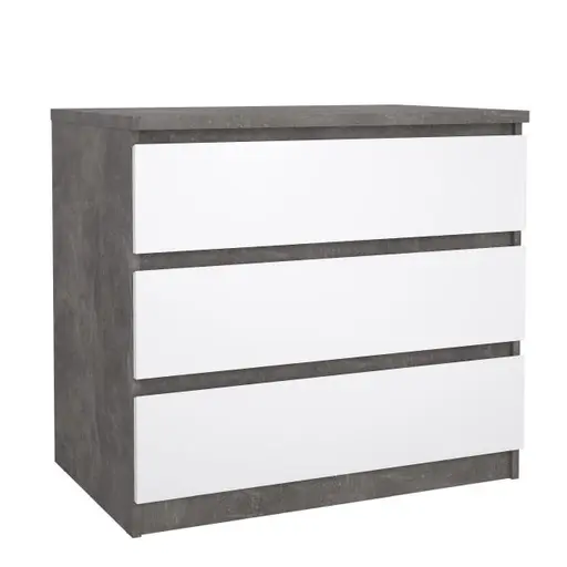 Kommode - B ca. 77 cm, Betonoptik, Weiß Hochglanz