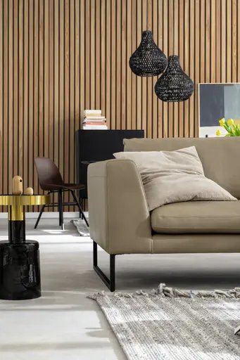 Sofa Helmi - 3-Sitzer, Leder, Cappuccino, Metallkufe