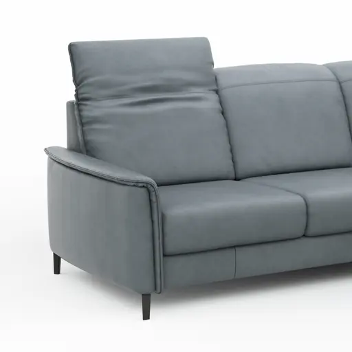 Ecksofa Bolivien - 2,5-Sitzer mit Longchair rechts, Kopfteil verstellbar, Leder Steel