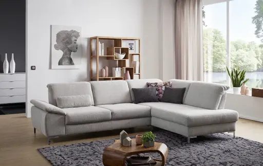 Ecksofa - 2-Sitzer mit Ecke rechts, Sitztiefe verstellbar, Stoff, Natur