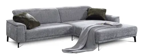 Ecksofa - 1-Sitzer mit Longchair rechts, Stoff, Silbergrau