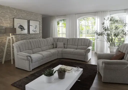 Ecksofa - 3-Sitzer, Ecke rechts, Microvelours Sand