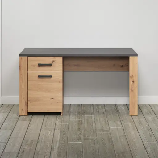 Schreibtisch - LB ca. 145x70 cm, Eiche Dekor, Graphit