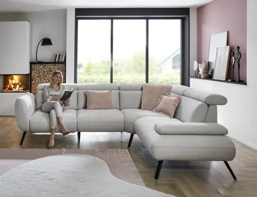 Ecksofa - 2-Sitzer mit Ecke rechts, Stoff, Beige